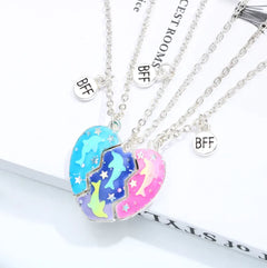 Children's Dolphin Love Necklace Set with Dripping Oil Magnet