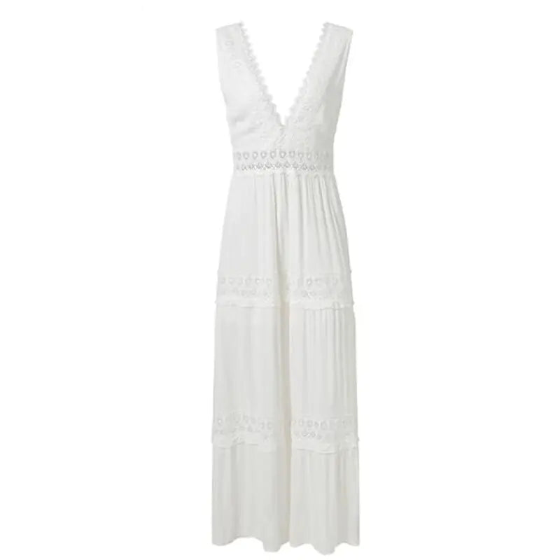 Vestido largo de encaje con escote en V profundo y sexy