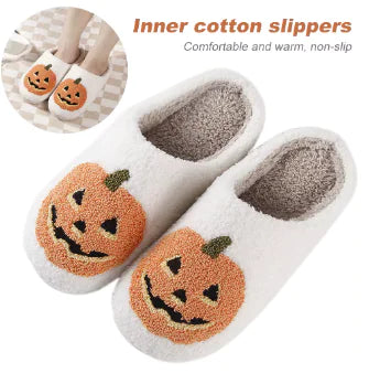 Pantuflas antideslizantes con forma de calabaza y farolillo espeluznante para Halloween
