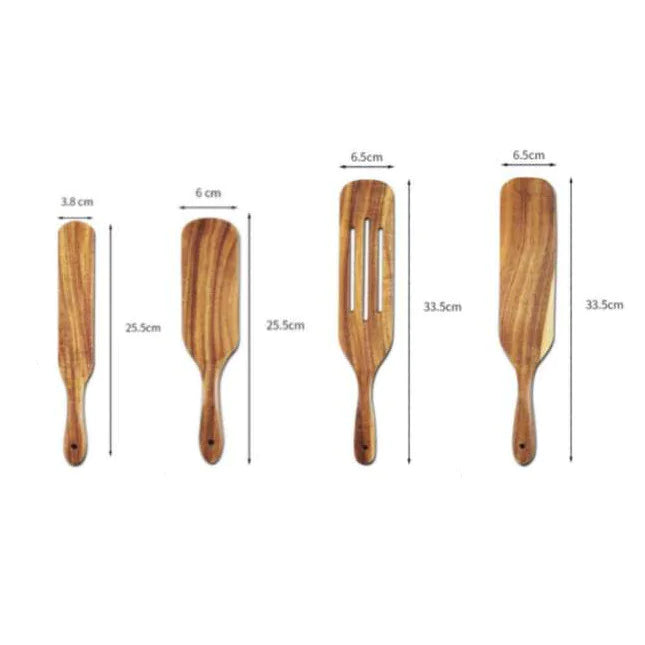 Juego de espátula de cocina de mango largo de madera de teca y acacia: ¡perfecta para mezclar y servir con estilo!