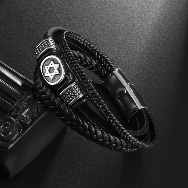 Pulsera clásica de cuero multicapa tejida a mano