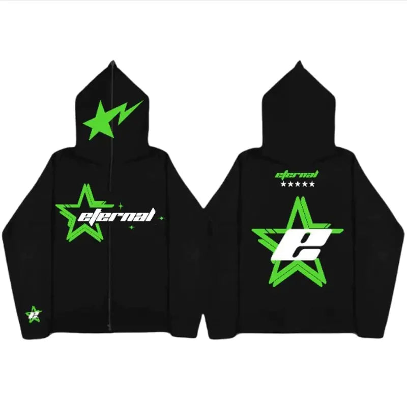 Sudadera con capucha y cremallera con estampado de estrellas para hombre