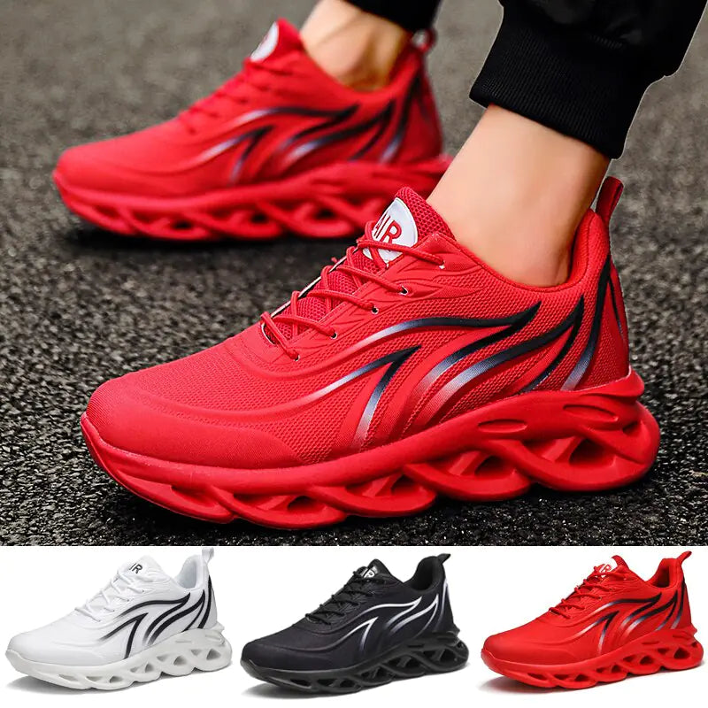 Zapatillas deportivas con estampado de llamas para hombre, zapatillas deportivas con tejido volador