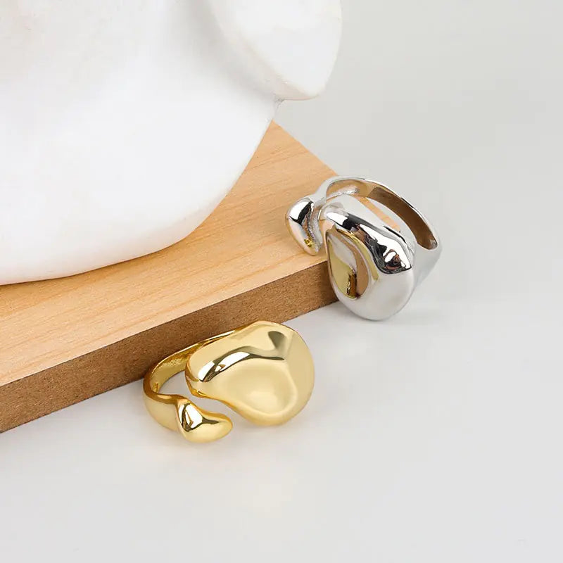 LIVVY Anillo abierto de ancho irregular de color plateado para mujer, nueva moda creativa, joyería vintage punk para fiestas, regalos