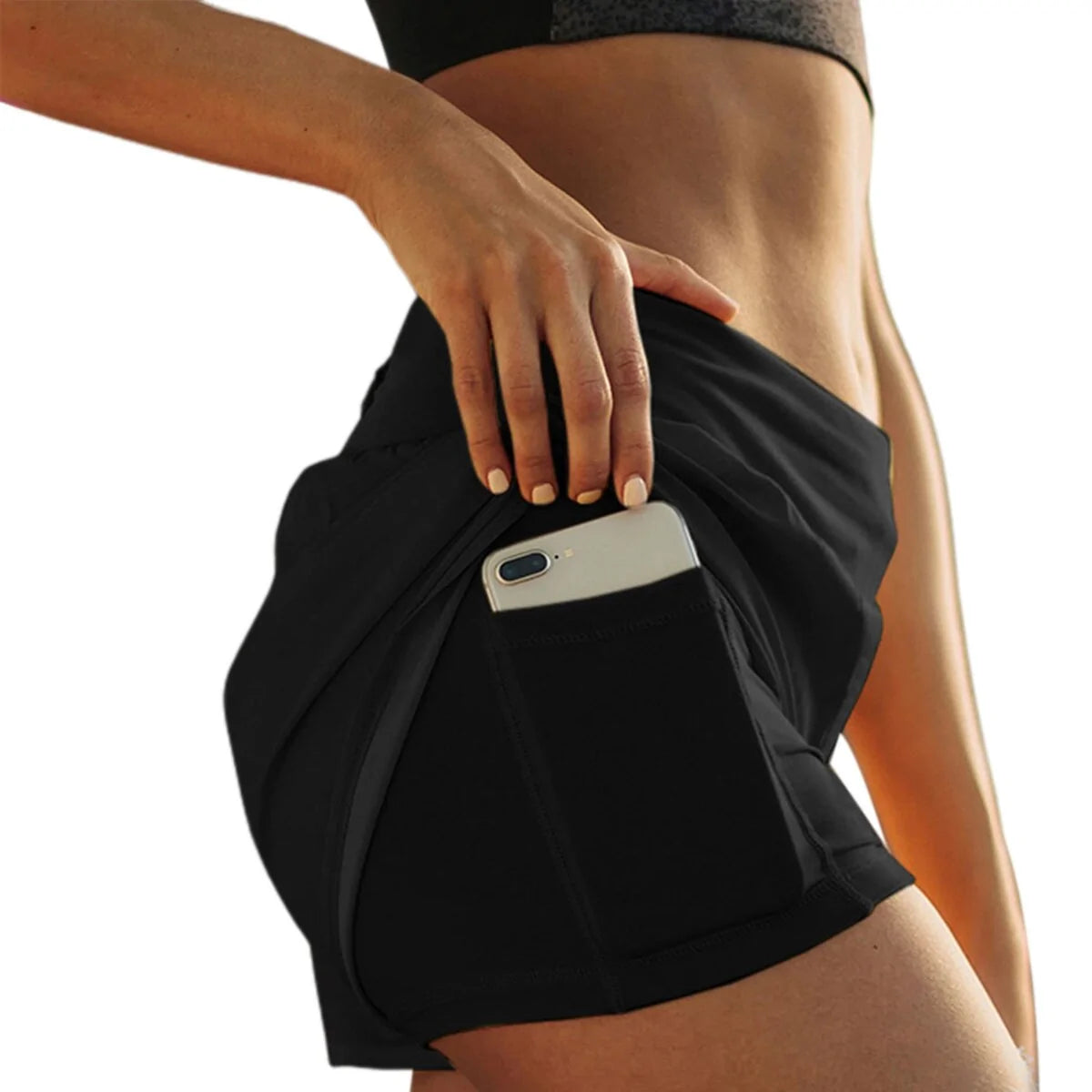 Pantalones cortos de running de cintura alta y doble capa para mujer