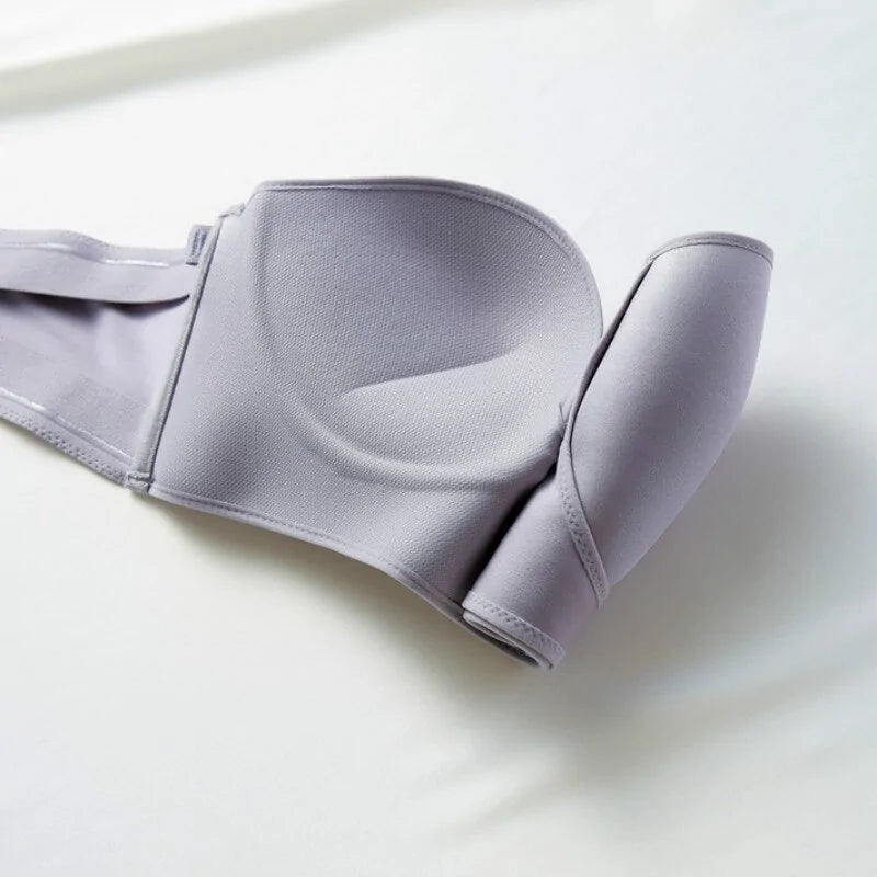 Sujetador push-up con hebilla delantera y trasera: diseño sin tirantes en V profundo, sin aros, lencería gruesa