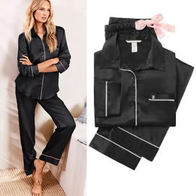 Nuevo conjunto de pijama de satén elegante e informal para mujer