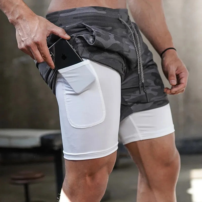 Pantalones cortos de camuflaje para correr para hombre, para deportes de gimnasio