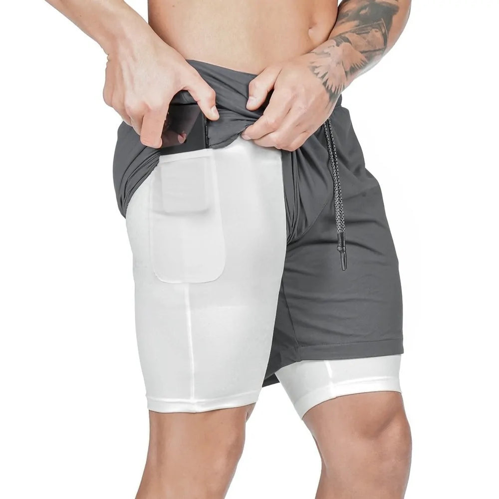 Pantalones cortos para correr 2 en 1 con forro de bolsillo incorporado