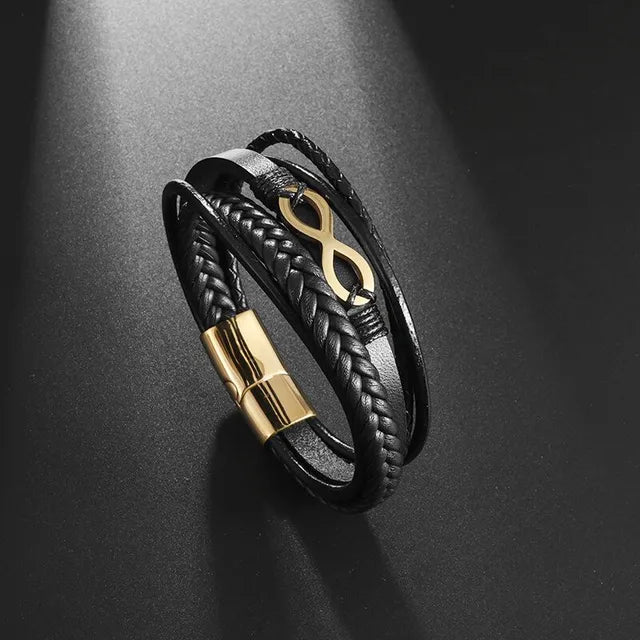 Pulsera clásica de cuero multicapa tejida a mano