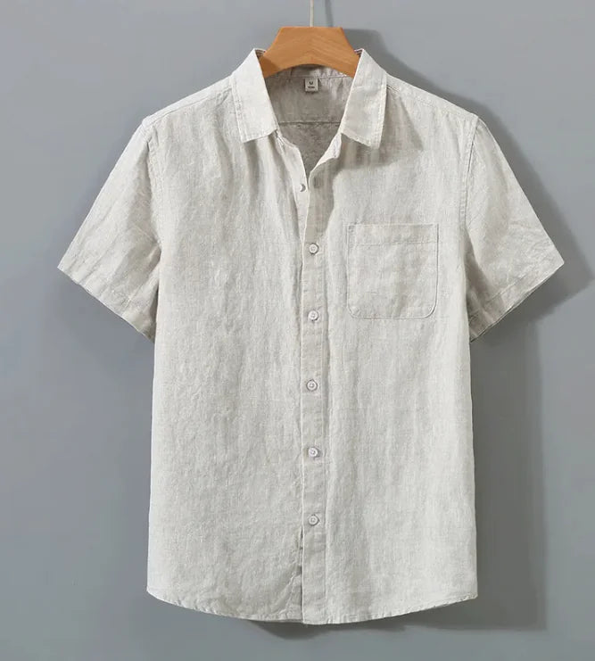 Camisa de lino con cuello alto y efecto ventilado