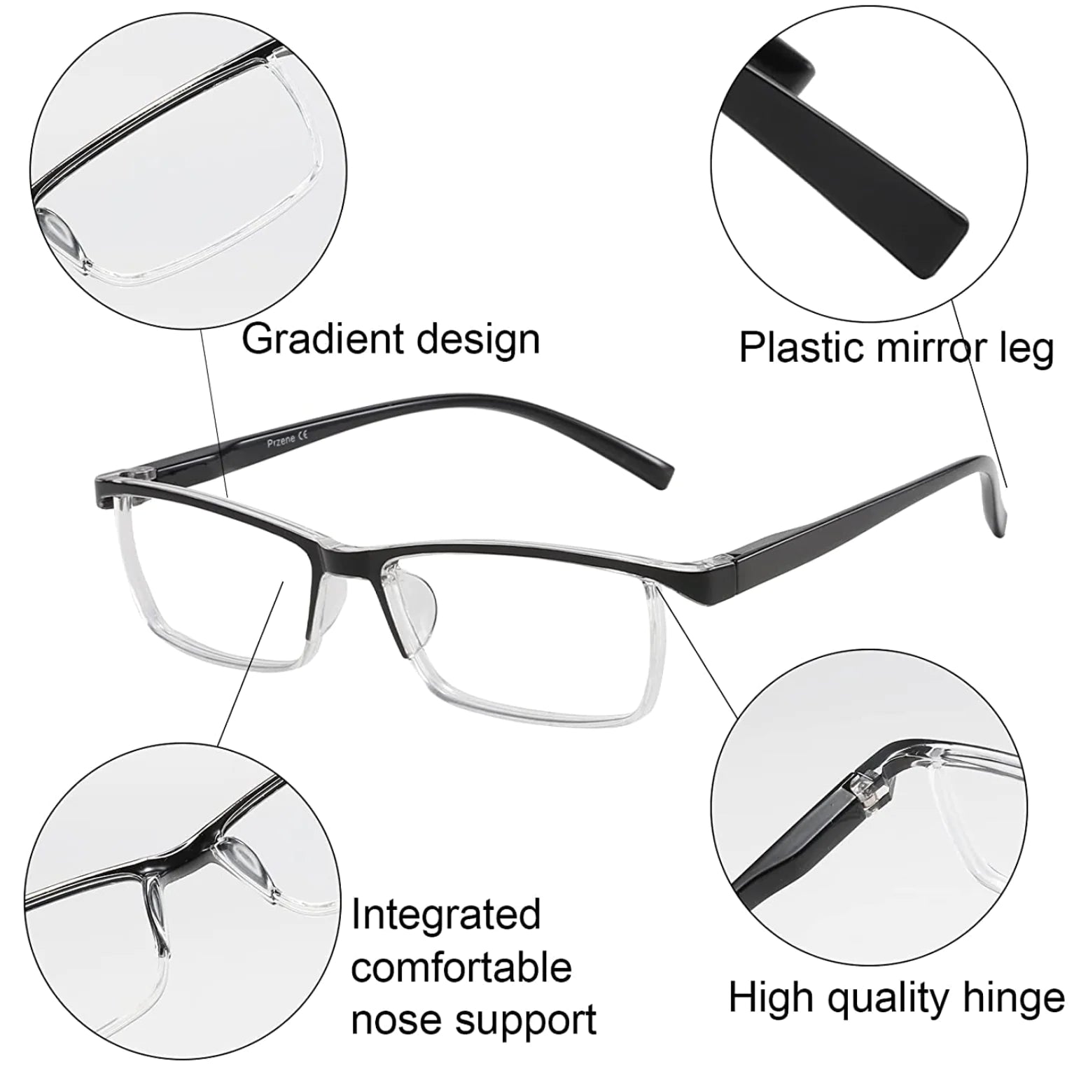 Paquete de 4 pares de gafas de lectura unisex con montura cuadrada y bisagra de resorte para hombre y mujer