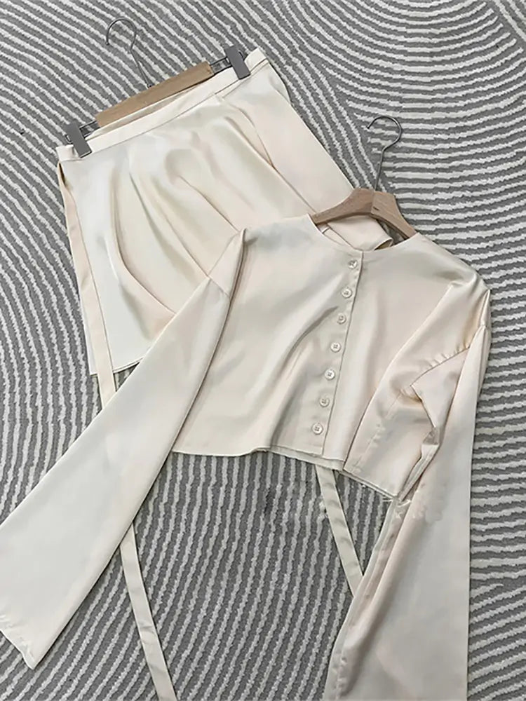 Conjunto de vestido informal de satén de dos piezas