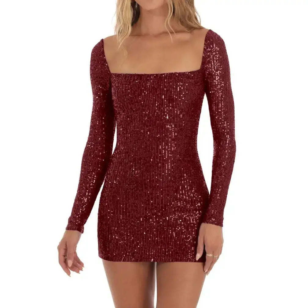 Minivestido de manga larga con lentejuelas