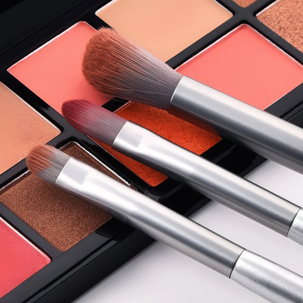 Eyebrow And Eye Shadow Makeup Brushes Silver Set