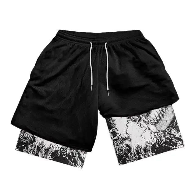 Pantalones cortos de anime de doble capa para hombre para deportes de verano