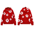 Sudadera con capucha y relleno de terciopelo suelto con estampado de madera de llama de algodón