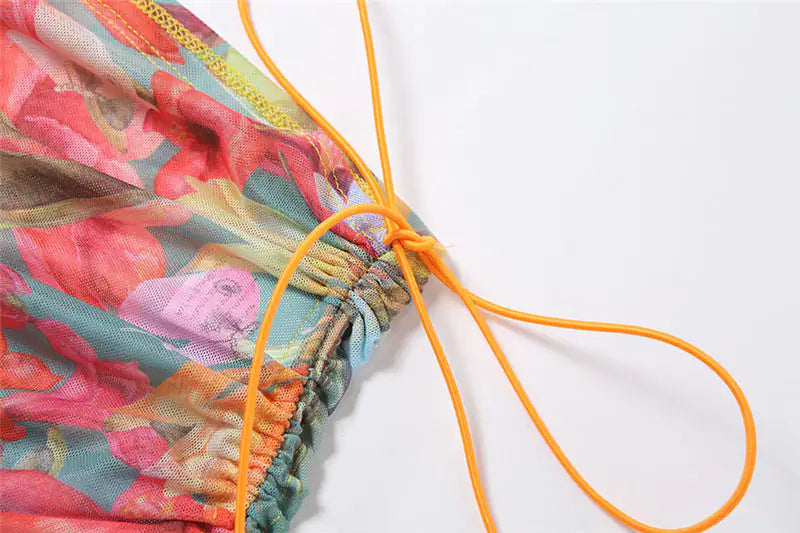 Conjunto de falda de malla floral