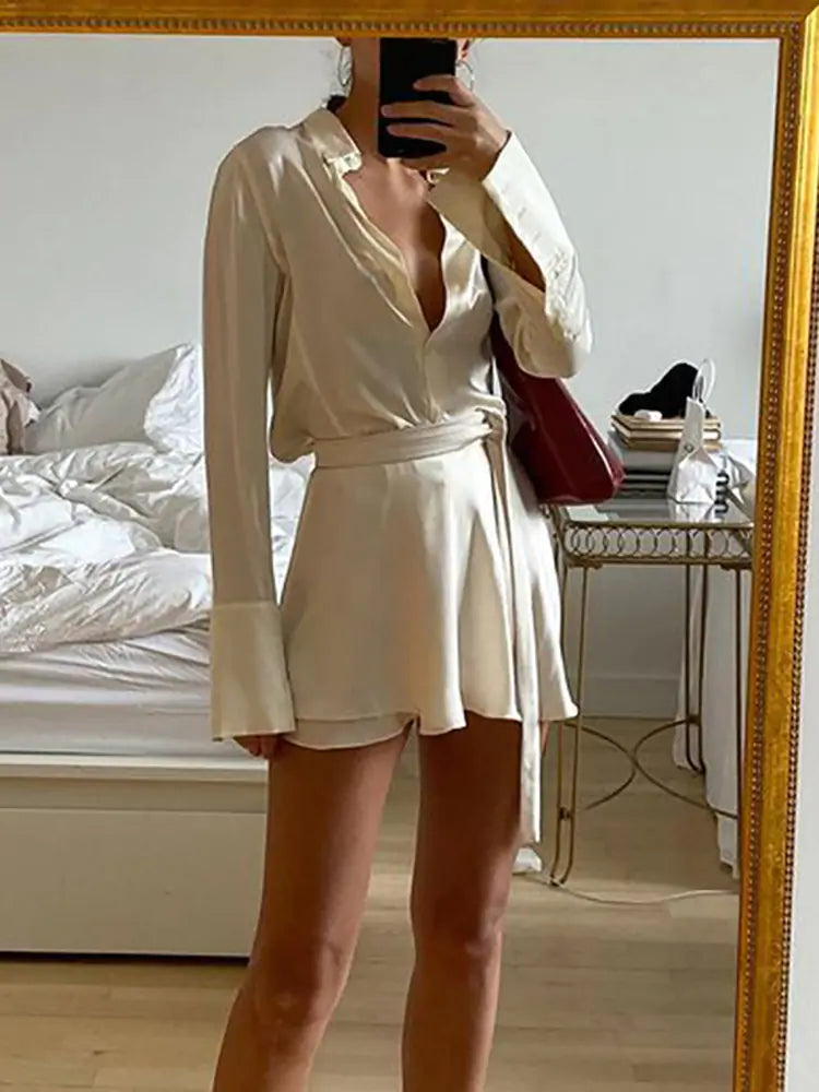Conjunto de vestido informal de satén de dos piezas