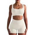 Conjunto de shorts y chaleco de cintura alta acanalados para mujer