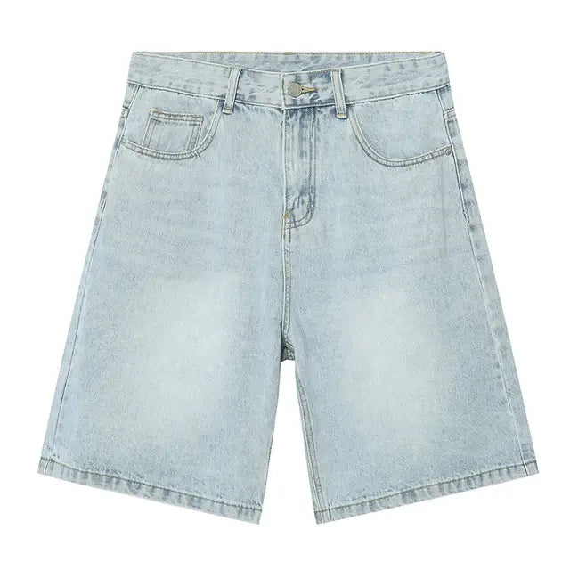 Pantalones cortos de mezclilla azules vintage para hombre, casuales y holgados