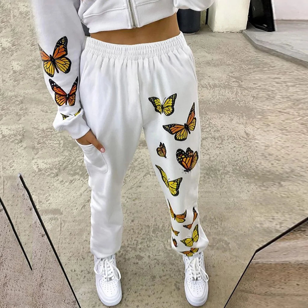 Pantalones holgados de talle alto y gran tamaño con estampado de mariposas