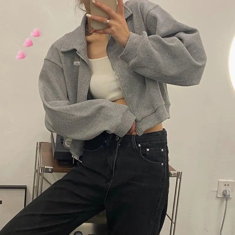 Chaquetas cortas de estilo urbano con cremallera para mujer