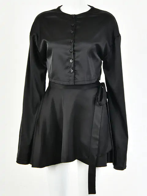 Conjunto de vestido informal de satén de dos piezas
