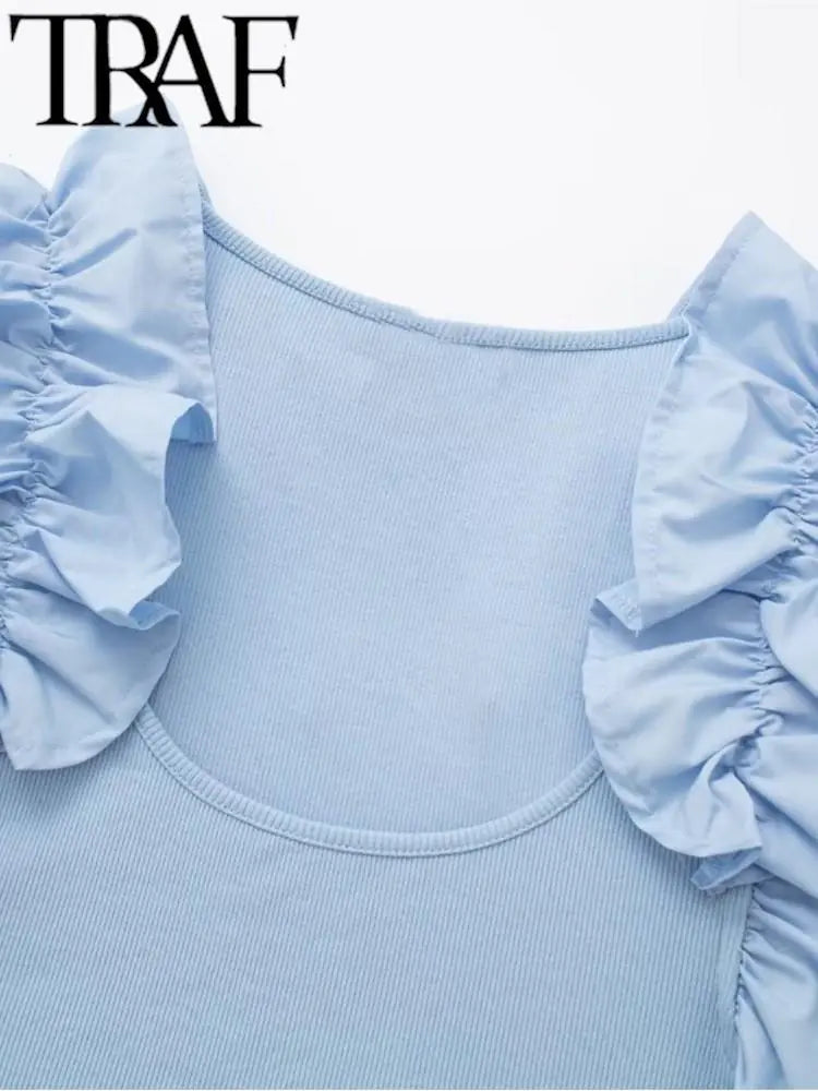 Camisetas ajustadas de punto sexys de moda de verano TRAF para mujer