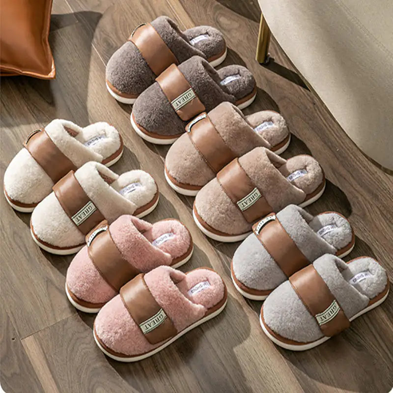 Pantuflas de terciopelo para interiores de otoño e invierno, cálidas, de algodón, para dormitorio de pareja