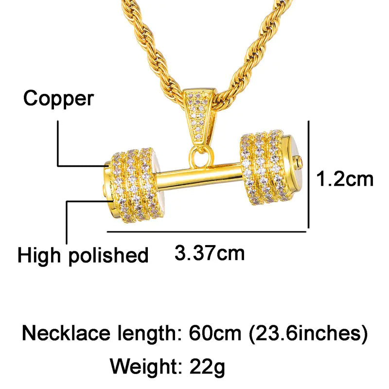 Mancuernas de gimnasio con cadena de cuerda y diamantes de imitación brillantes estilo hip hop