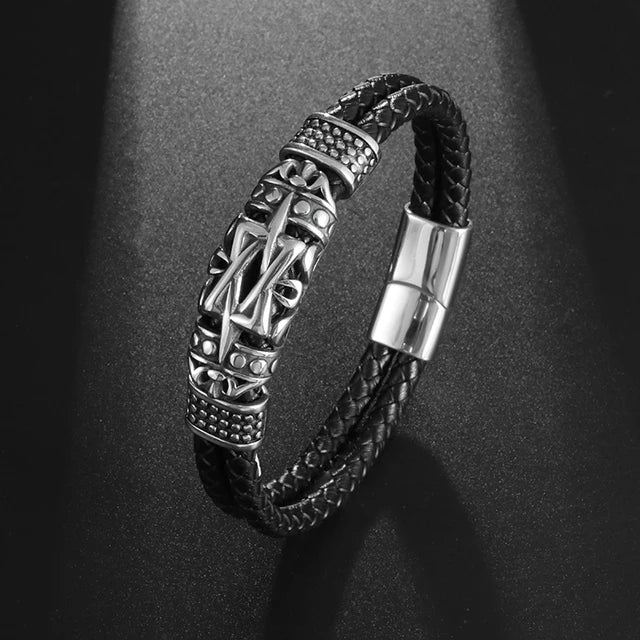 Pulsera clásica de cuero multicapa tejida a mano