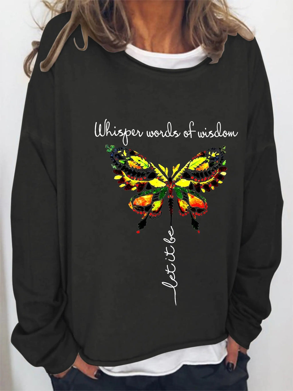 Camiseta de manga larga "Palabras de sabiduría" para mujer