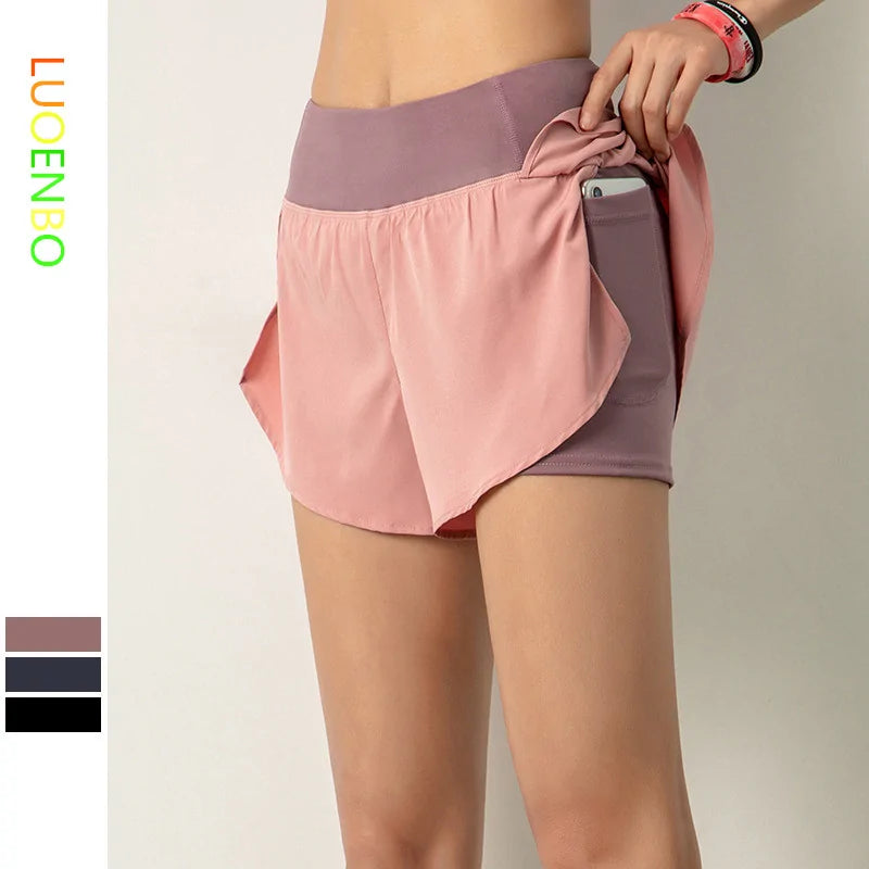 Pantalones cortos para correr con bolsillos laterales y doble pantalón corto