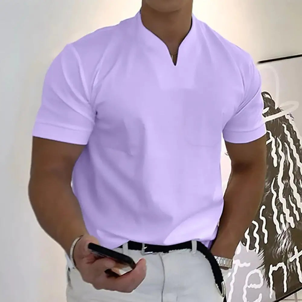 Camisa informal de verano con cuello en V y manga corta para hombre