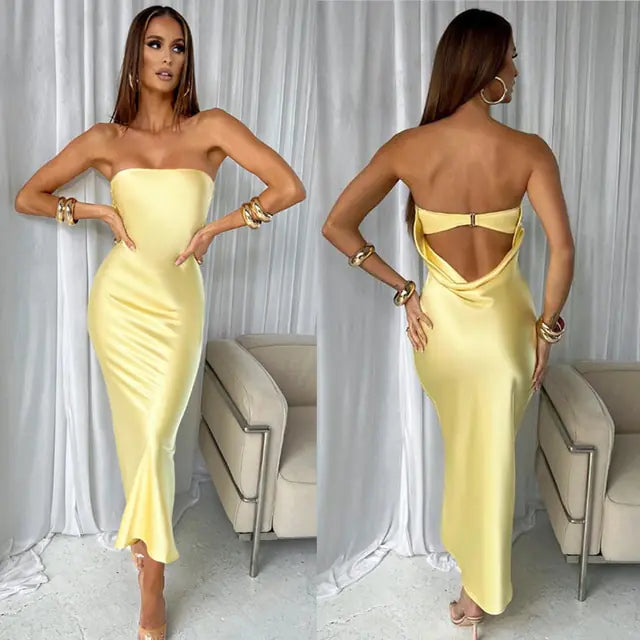 Vestido de noche sexy de satén Giyu