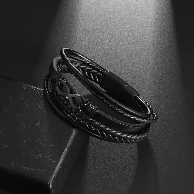 Pulsera clásica de cuero multicapa tejida a mano