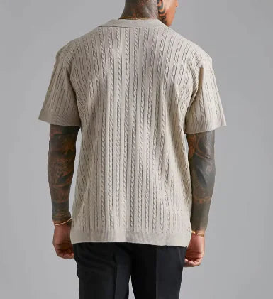 Camiseta de punto con botones y manga corta para hombre