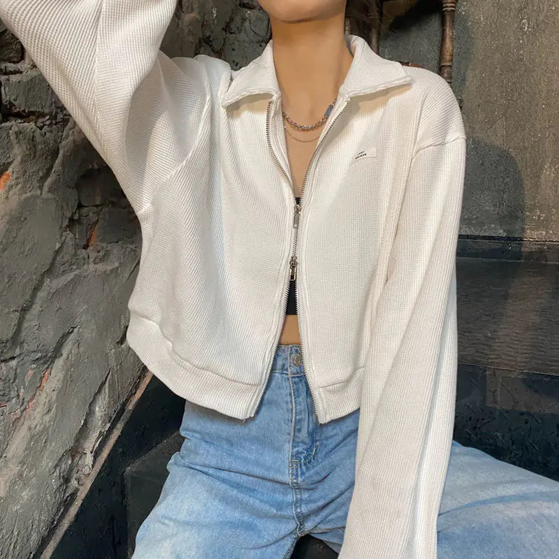 Chaquetas cortas de estilo urbano con cremallera para mujer