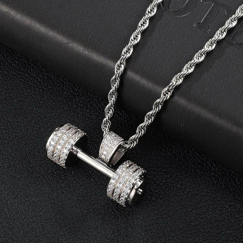 Mancuernas de gimnasio con cadena de cuerda y diamantes de imitación brillantes estilo hip hop