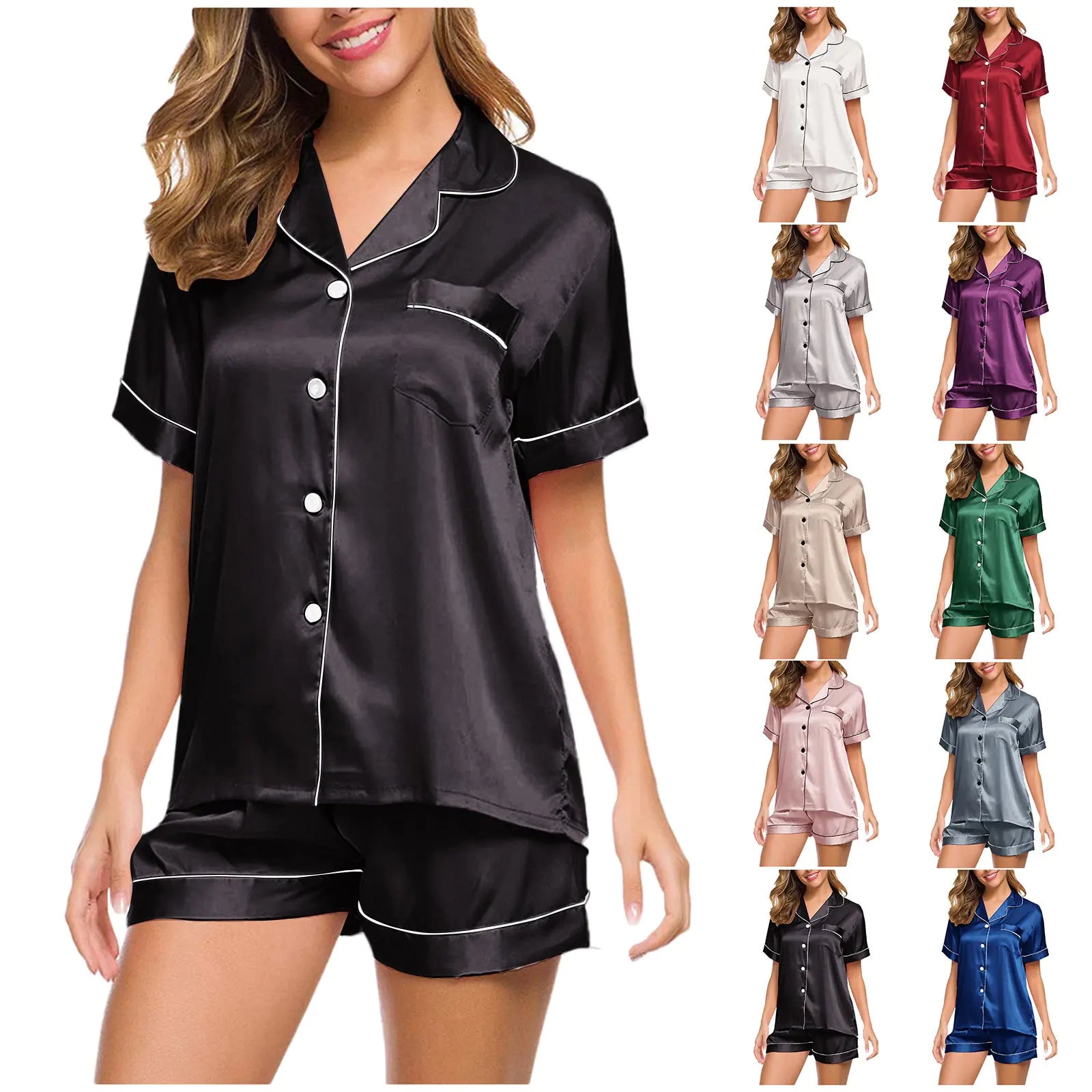 Pijama de seda de manga corta para mujer