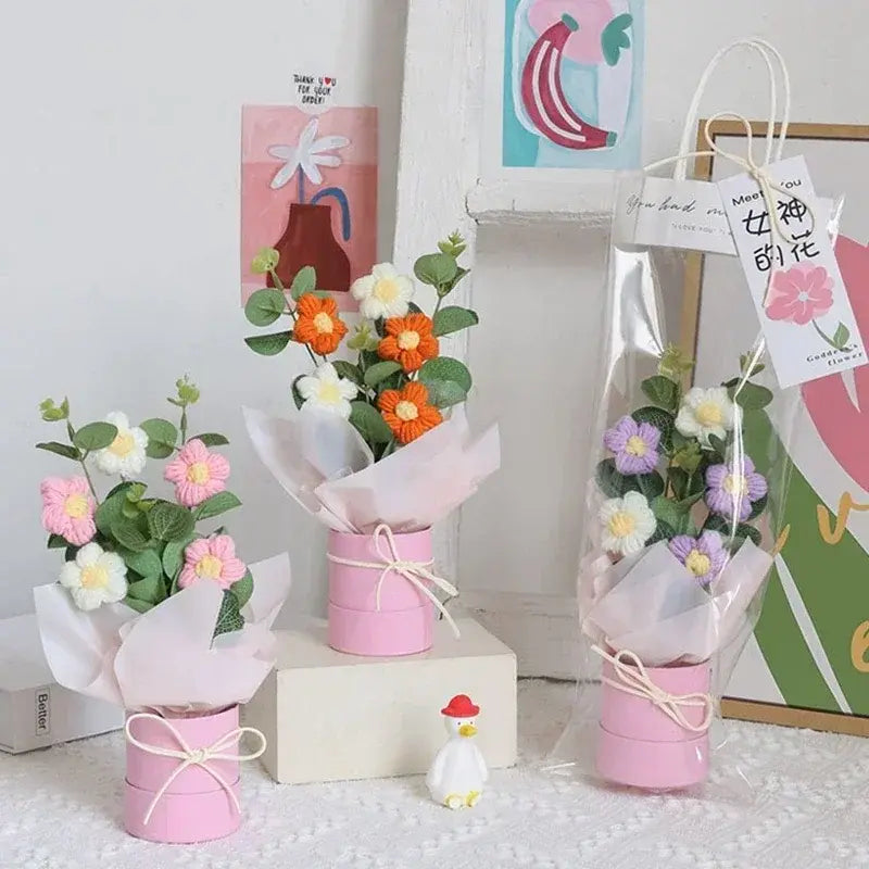 Ramo de flores de crochet de colores