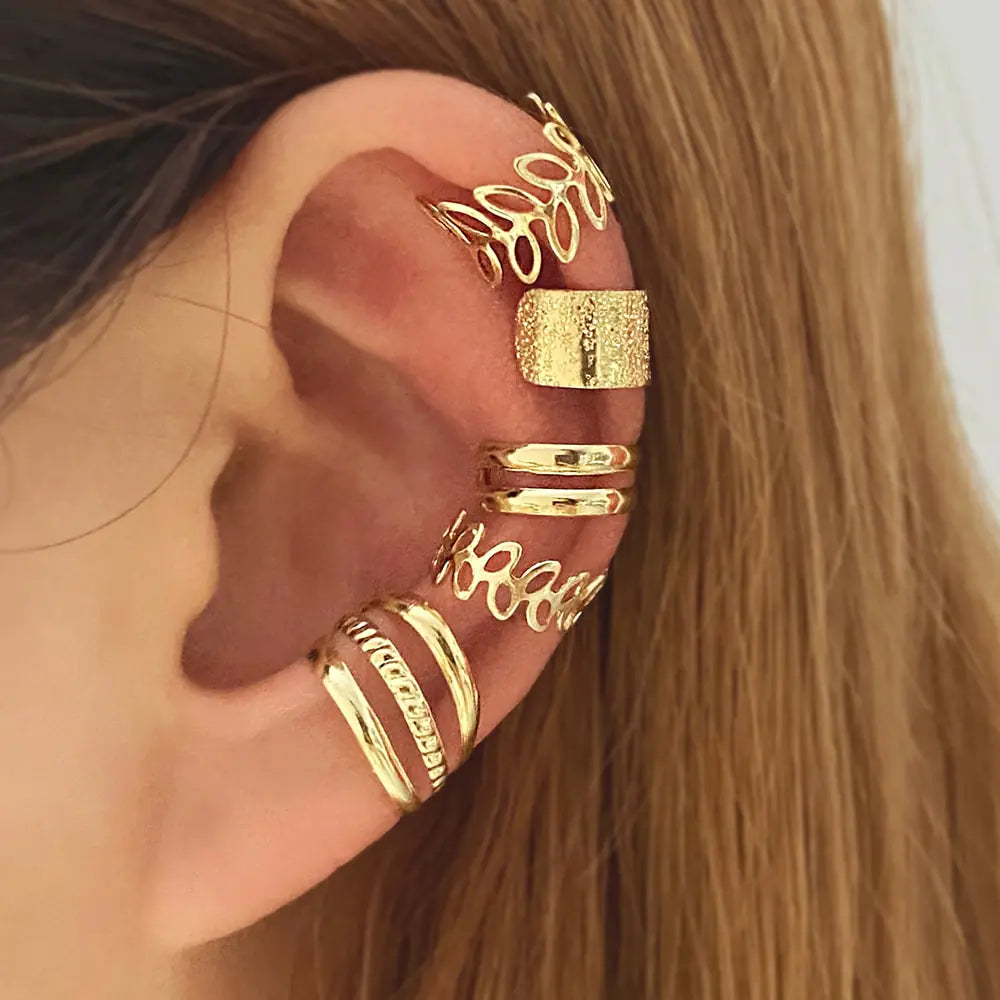 Pendiente tipo brazalete con hojas de color dorado estilo vintage