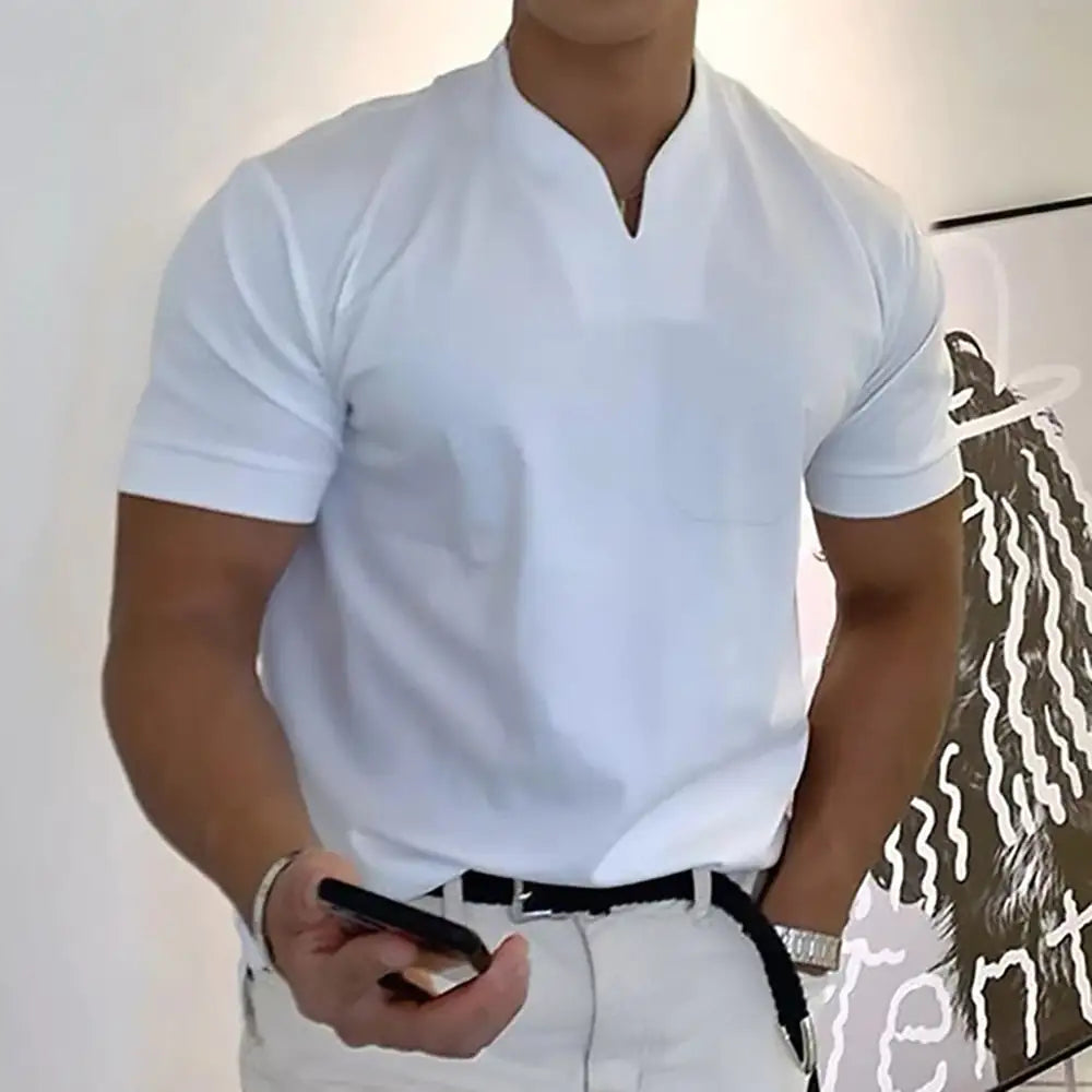 Camisa informal de verano con cuello en V y manga corta para hombre