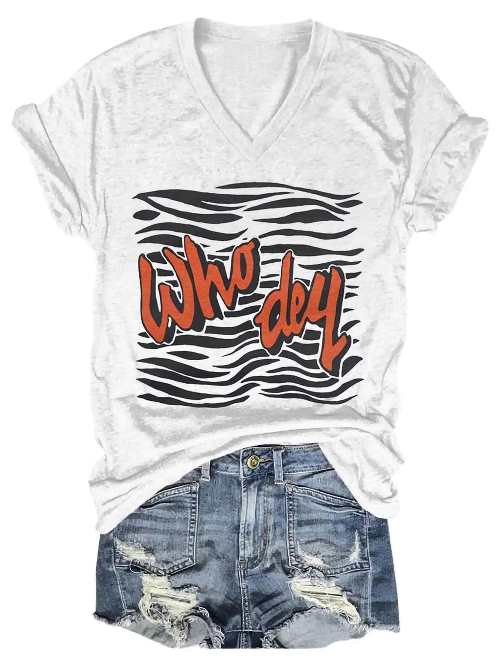 Camiseta con cuello en V de mujer que dice tigre