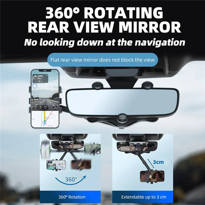 Soporte para teléfono con espejo retrovisor para coche