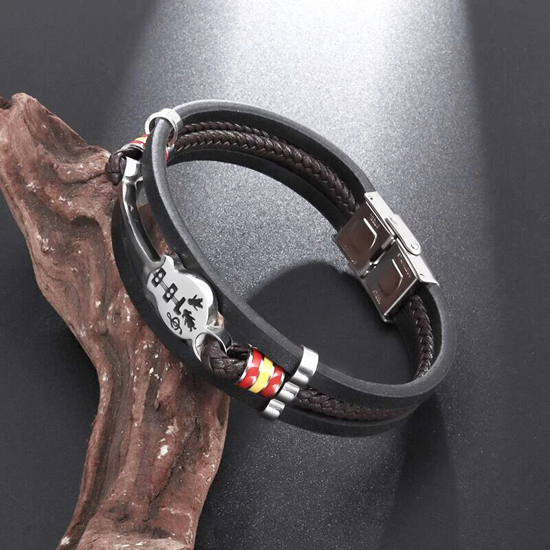 Pulsera clásica de cuero multicapa tejida a mano