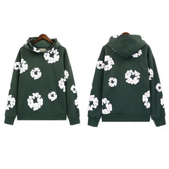 Flame Wood Cotton Puff Print Loose Velvet Padded Hooded Sweatshirt