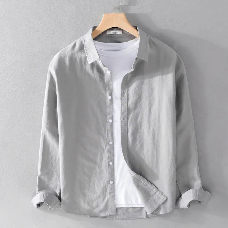 Camisa de manga larga de algodón y lino para hombre