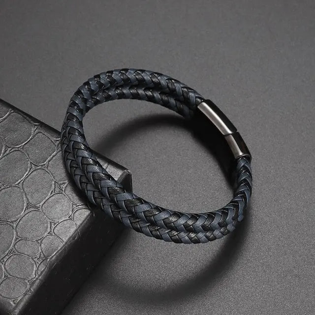 Pulsera clásica de cuero multicapa tejida a mano